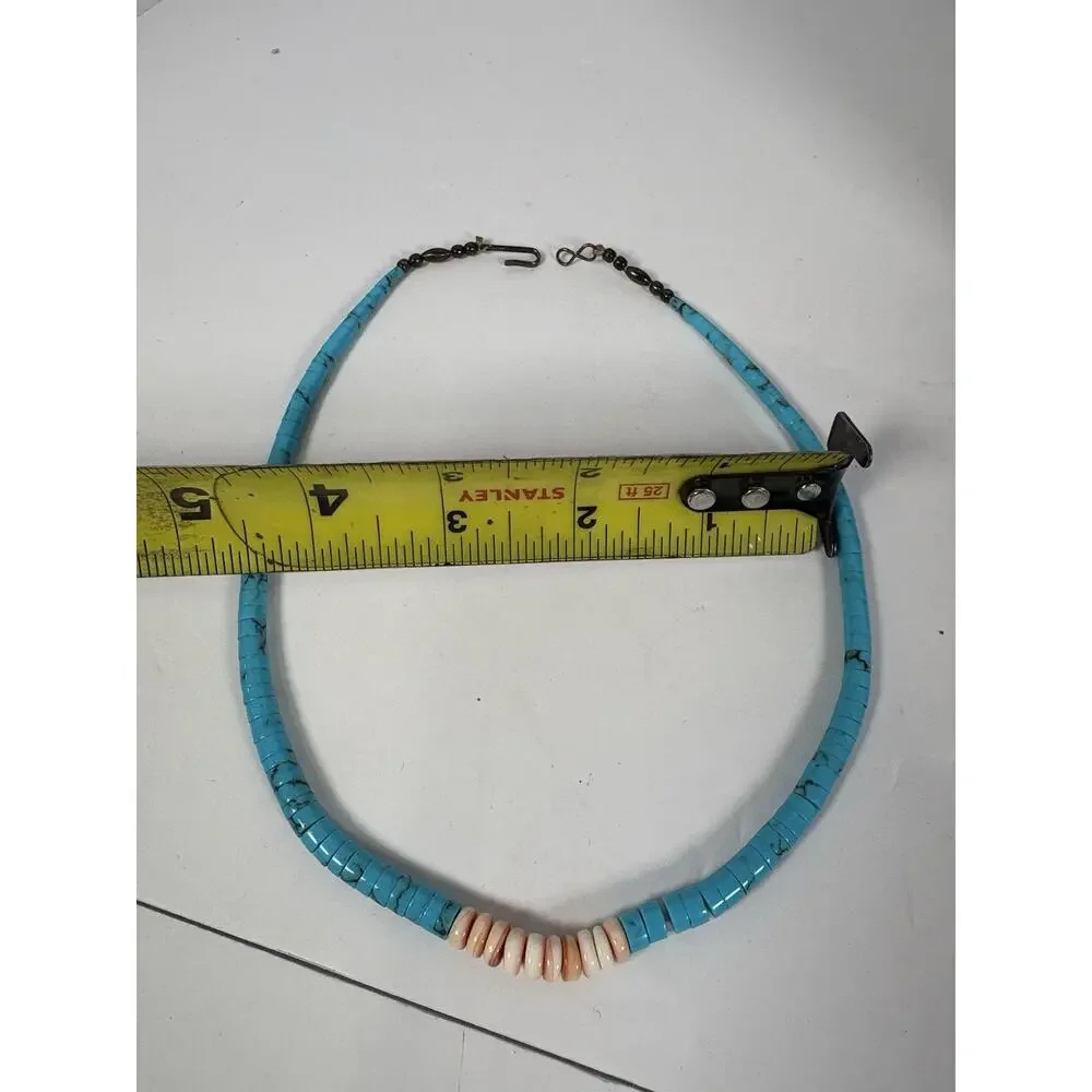 Block Turquoise and Coral Graduated Heishi Necklace, Bracelets And Earrings Set - Picture 13 of 15